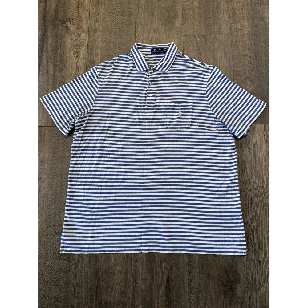 Polo Ralph Lauren Blue Label Men's Blue & white Striped Golf Preppy polo XL